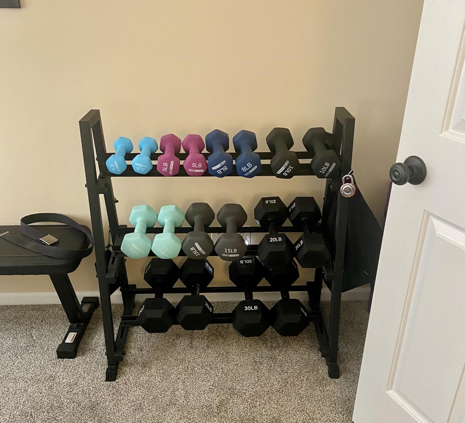 Fitvids Rubber Encased Exercise & Fitness Hex Dumbbell, Hand Weights with Anti-Slip Metal Handle for Home Gym, Multiple Sizes customer photo 2