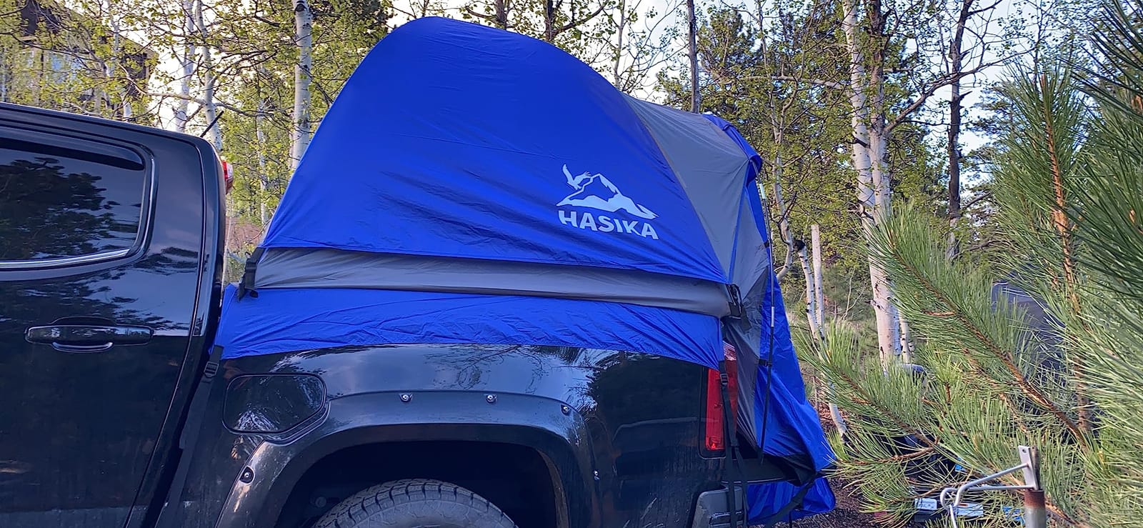 Hasika Double Layer Pickup Truck Bed Tent with Awning, PU3000mm Waterproof Camping Shelter, Fits 5 to 6.5 ft Short Bed/Regular Bed, Blue/Grey customer photo 2