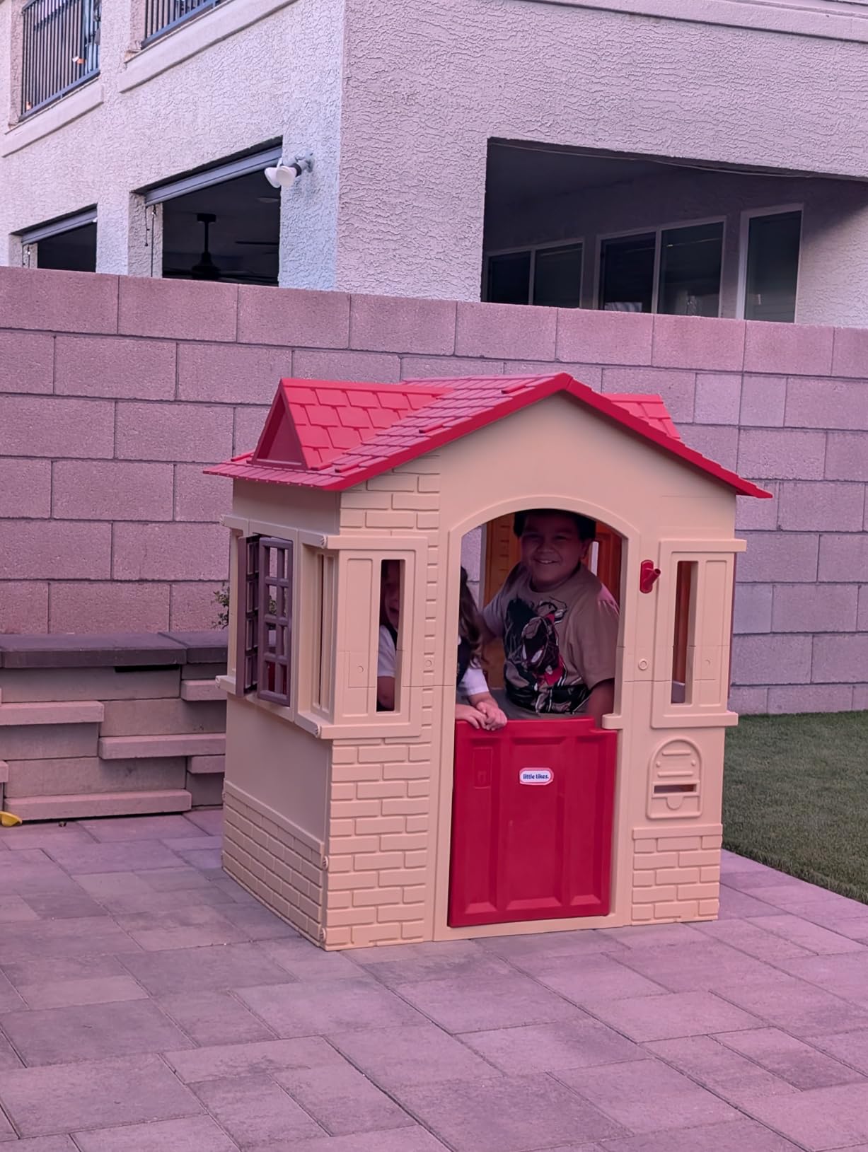 Lifetime Heavy Duty Plastic Outdoor Playhouse, 6ft x 6ft x 7 ft Tall, Beige & Blue customer photo 2
