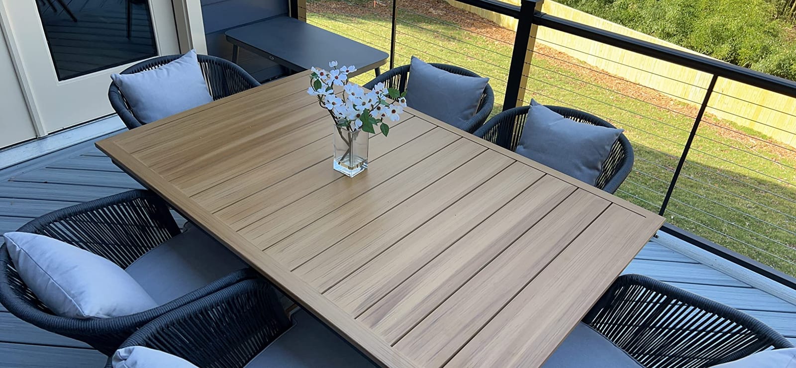 PURPLE LEAF 7 Pieces Patio Dining Set Teak-Finish Aluminum Table and Chairs customer photo 1