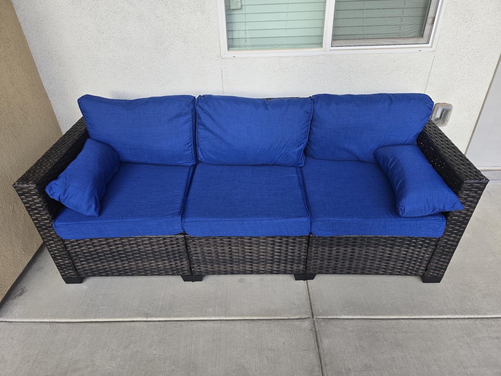 Valita Patio Furniture 3-seat Sofa Brown Wicker Outdoor Furniture Outdoor Couch Deep Seat High Backrest Waterproof Cover Anti-Slip Washable Cushions, Navy Blue customer photo 2