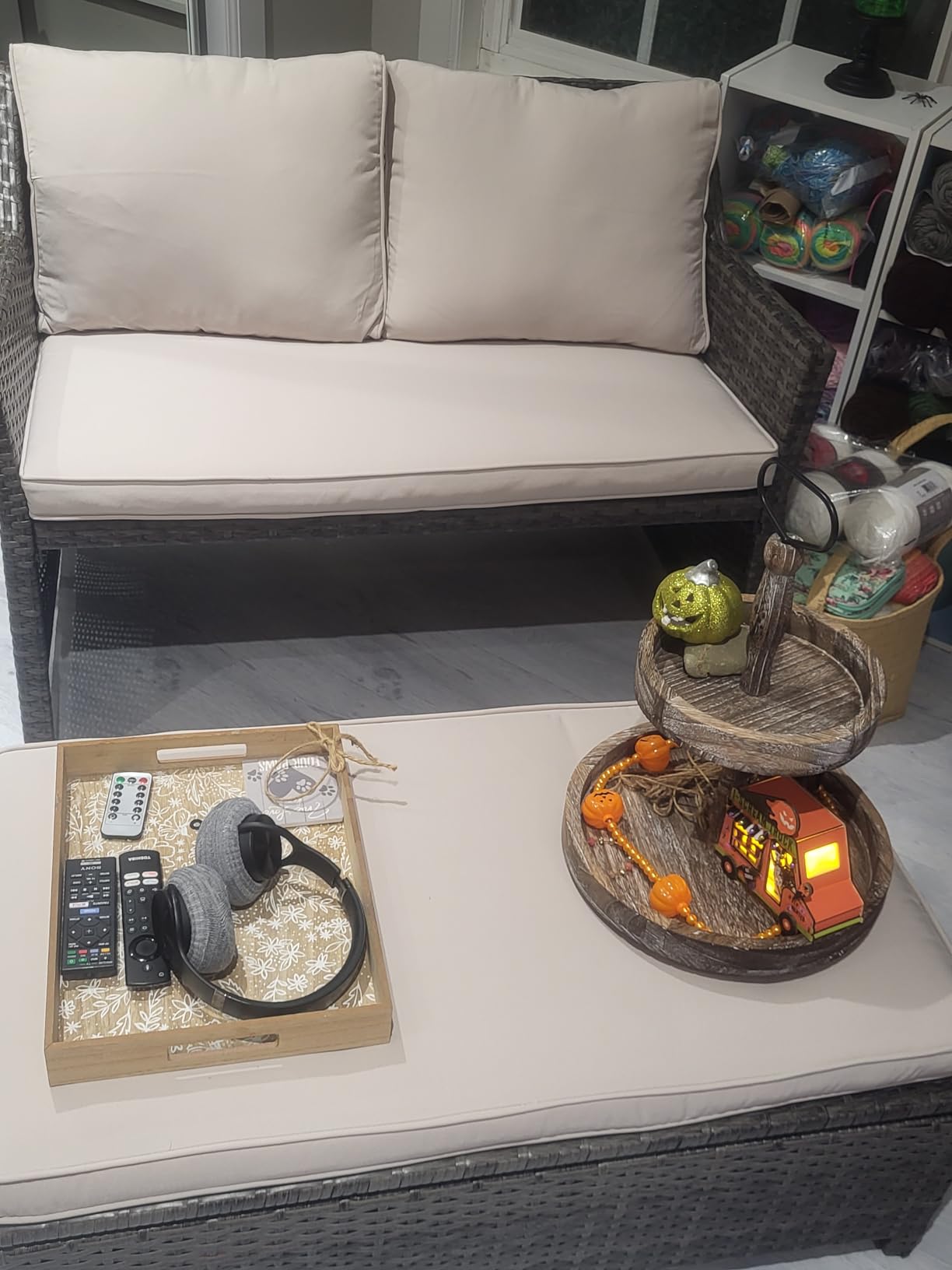 OC Orange-Casual Wicker Patio Loveseat w/Storage Ottoman, 2 Pcs, Navy Blue customer photo 2