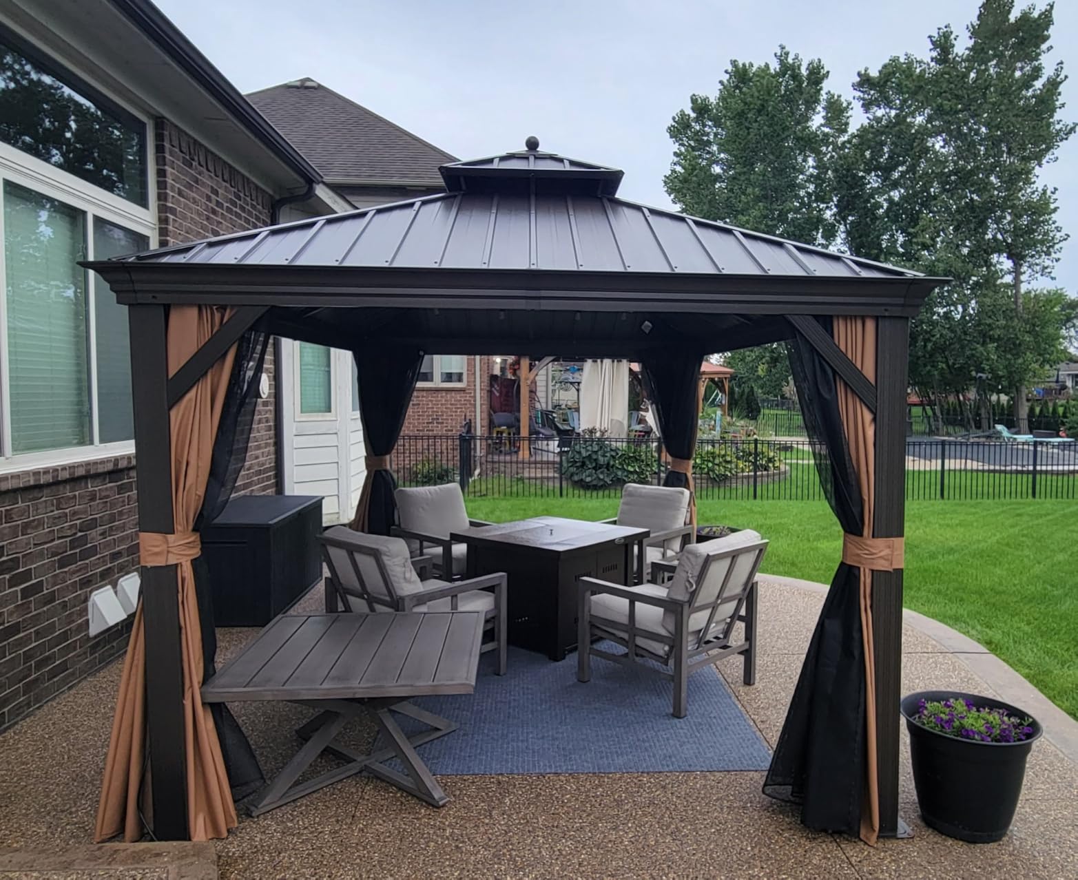 PURPLE LEAF Outdoor Hardtop Gazebo 12' x 14' Bronze Metal 4.7