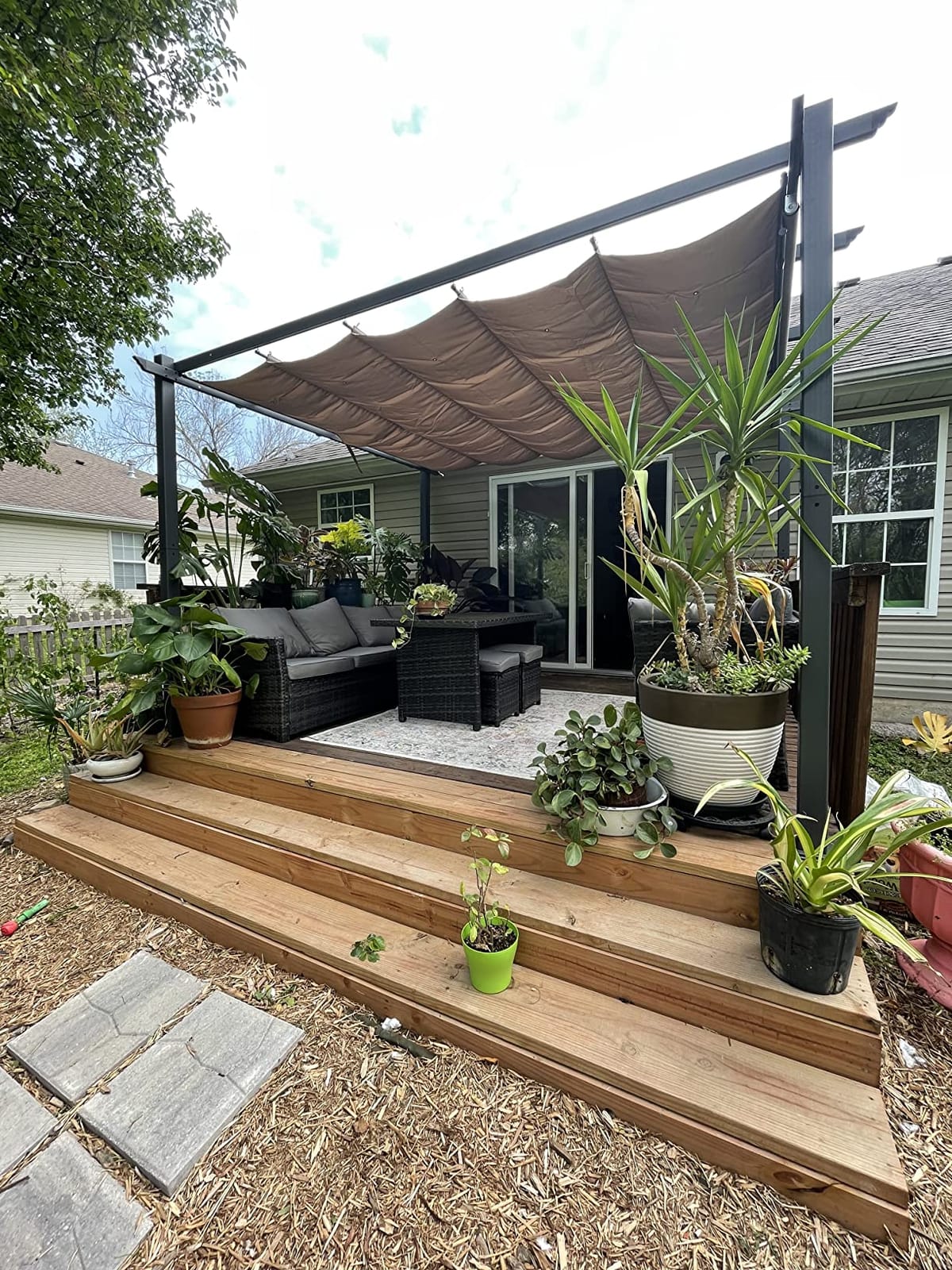 Aoodor 10 x 12 ft Outdoor Pergola with Retractable Shade Canopy, Brown customer photo 1
