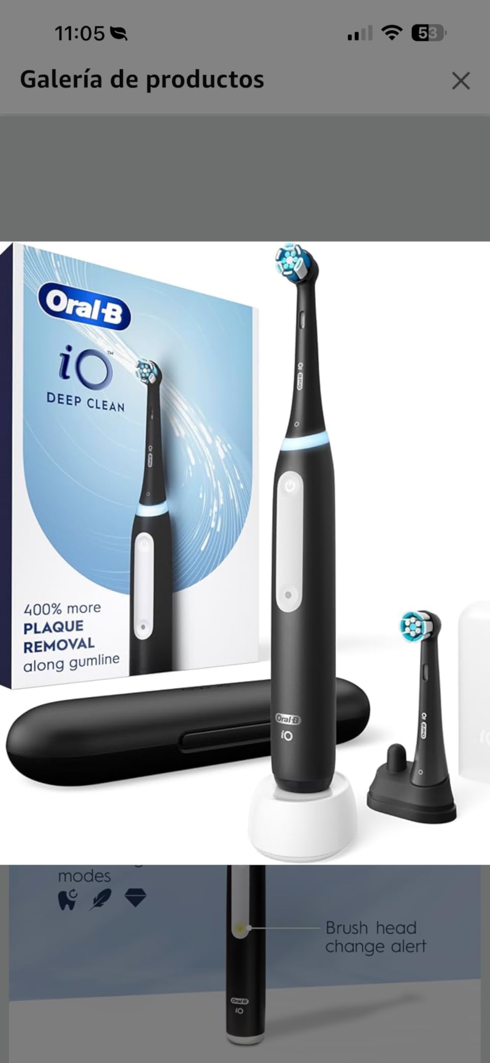 Oral-B Rechargeable Electric Toothbrush, iO3 Limited Deep Clean, 3 Cleaning Modes, Visual Pressure Sensor to Protect Gums, 2 Brush Heads, Travel Case, White customer photo 1