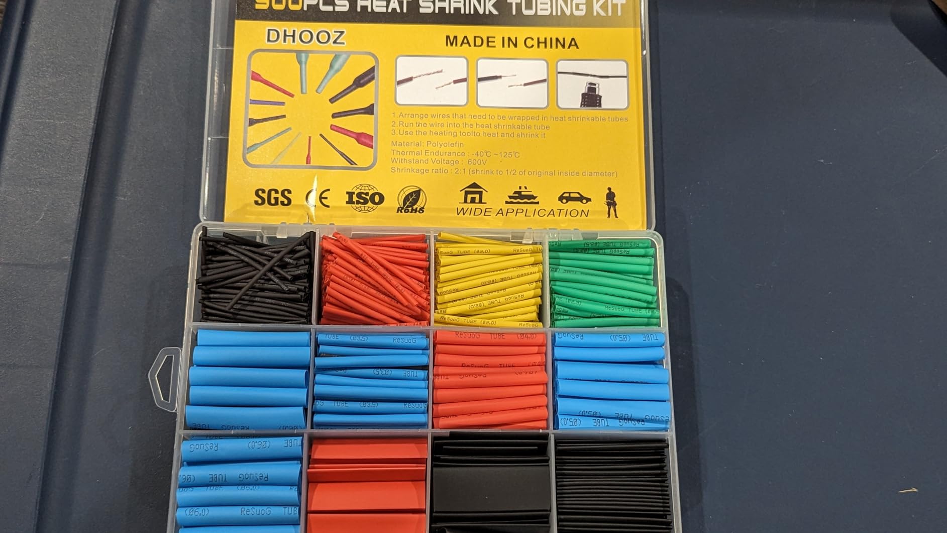 900 Pcs Wire Heat Shrink Tubing Kit, Industrial Heat-Shrink Tubing for Wires, 2:1 Marine Grade Heat Shrink Wrap, Premium Large Electrical Waterproof Heat Shrink Tape,12 Sizes 6Colored Assorted, DHOOZ customer photo 1