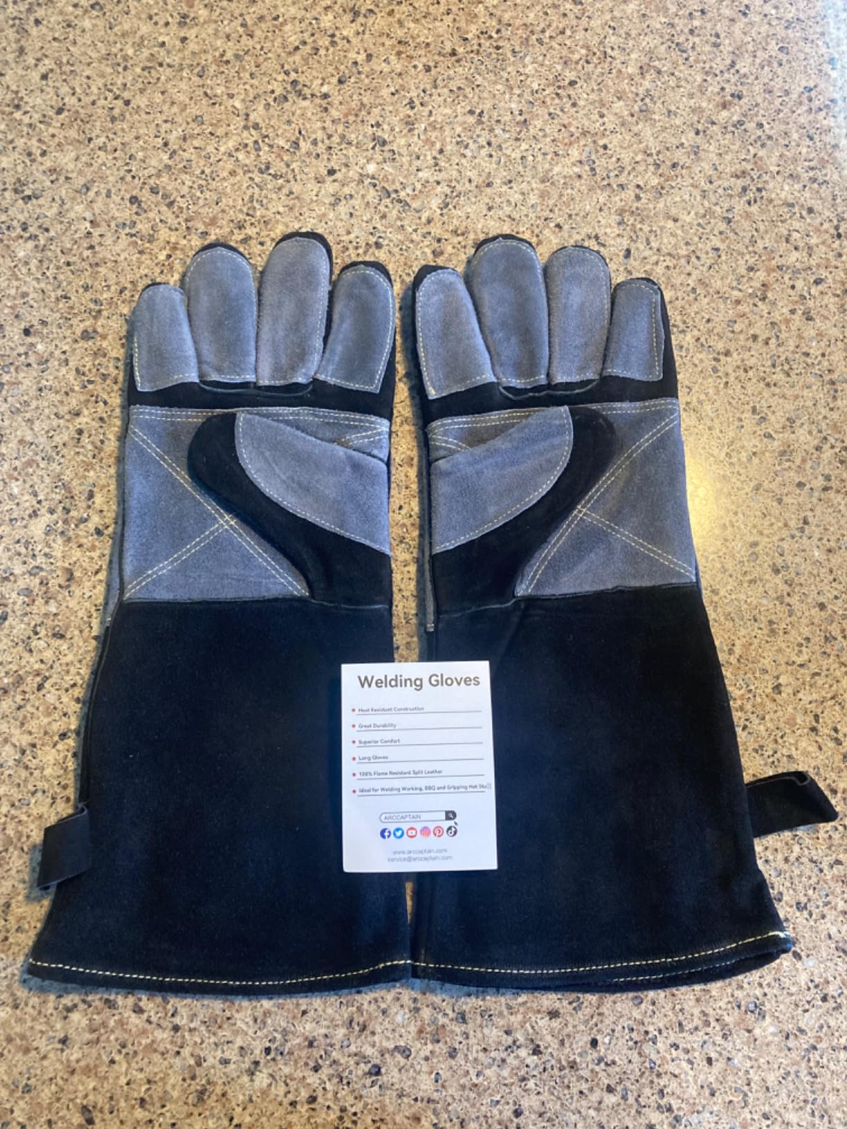 ARCCAPTAIN 16-Inch Leather Welding Gloves for Men & Women, BlackRed, L customer photo 1