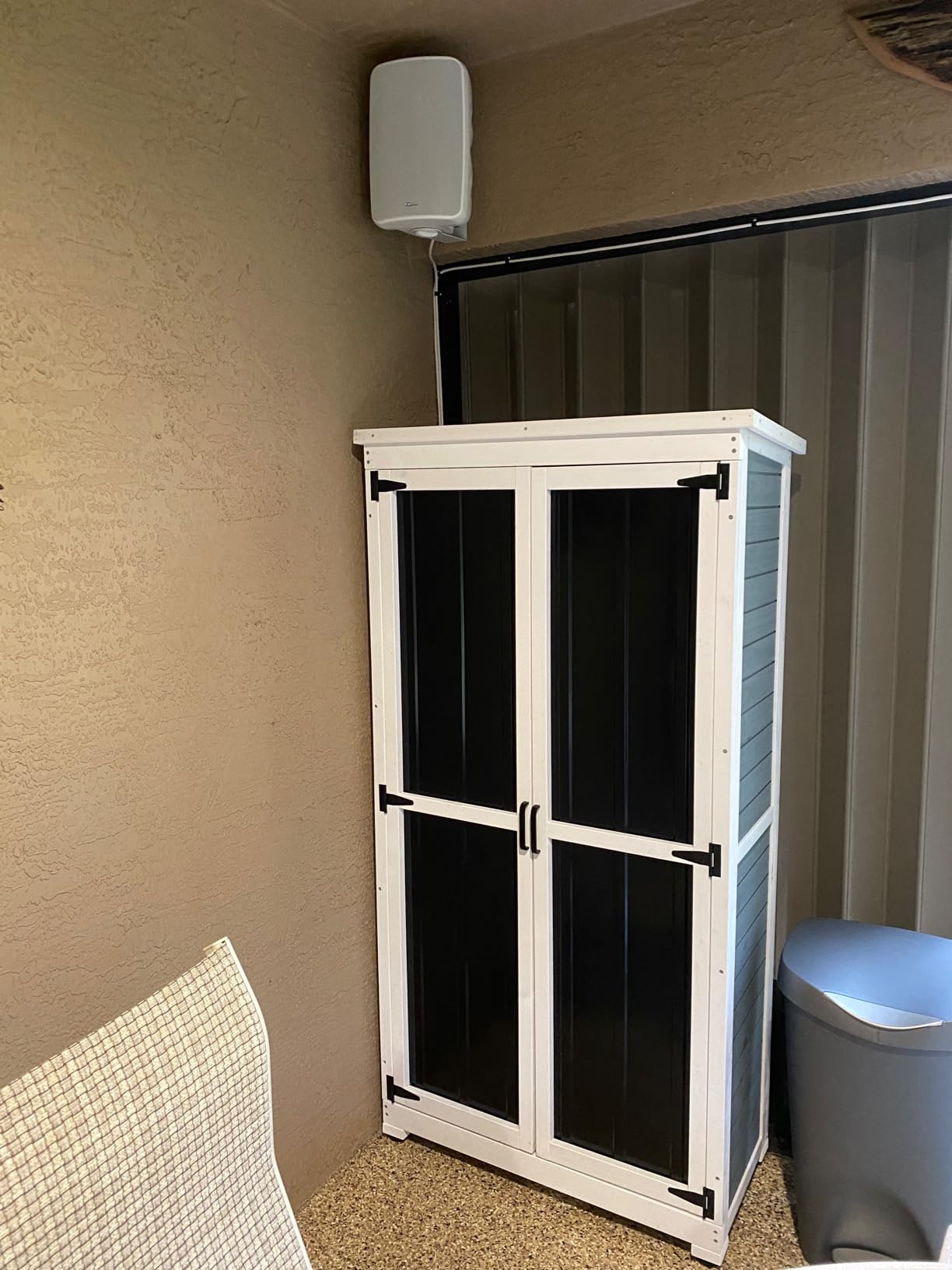 GDLF Outdoor Storage Cabinet, Wood & Metal Garden Shed, Tall Tool Organizer customer photo 2