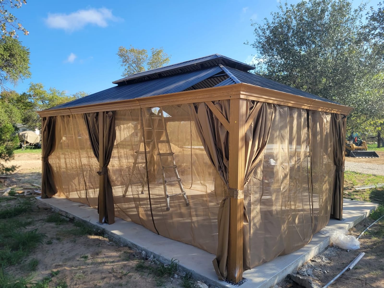 HAPPATIO 10' x 12' Hardtop Gazebo with Netting and Curtains, Double Roof Permanent Patio Metal Gazebo Canopy for Patio, Deck, Backyard （Gray） customer photo 2