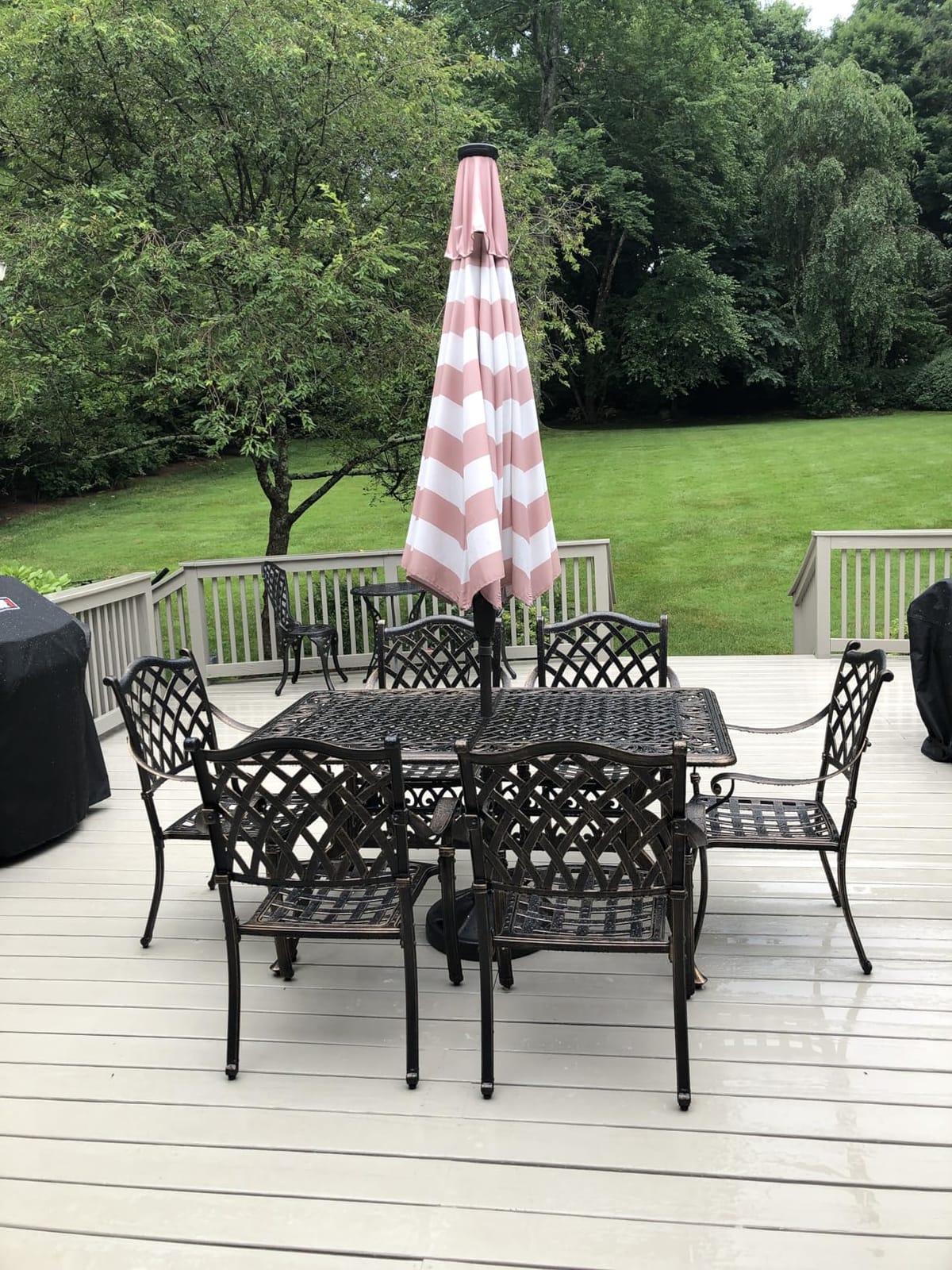 𝗔𝗶𝗹𝗶𝘀𝗺𝗮𝗶𝗹 7 Piece Outdoor Dining Set Cast Aluminum Retro Patio Dining Set for 6 includes 59” Rectangular Table and 6 Chairs with Thicker Cushions and Umbrella Hole for Patio Deck Garden customer photo 2