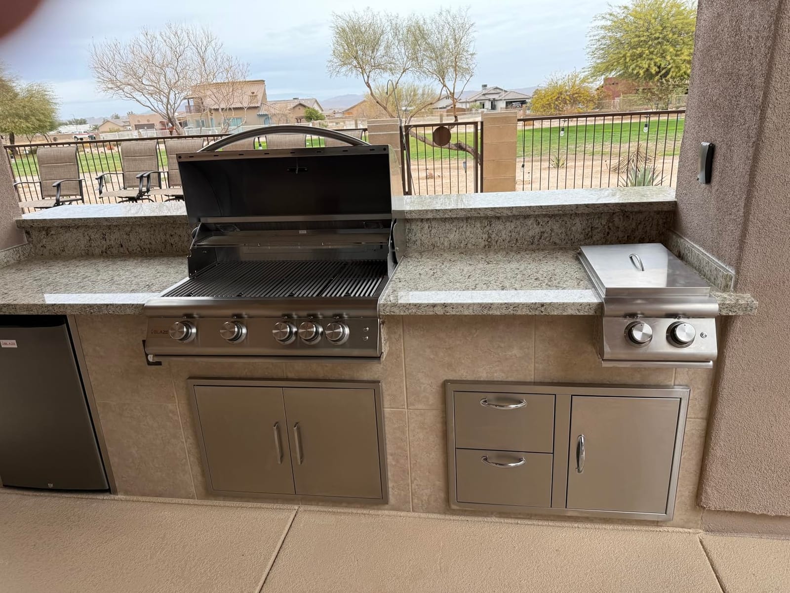 BLAZE BBQ Outdoor Package of 40” LTE Built-in Gas Grill, Dop-In Single Side Burner, 32” Door & Two Drawers Combo, Compact Refrigerator and Accessories (Grill Cover, Fridge Trim and Rotisserie Kit) customer photo 1