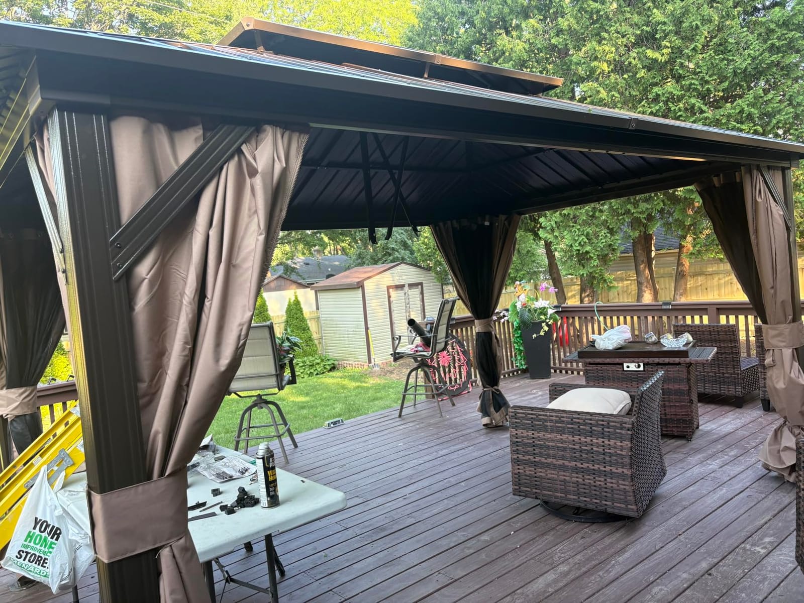 Domi 12x14 Outdoor Hardtop Gazebo, Metal Gazebo for Patios, Brown customer photo 2