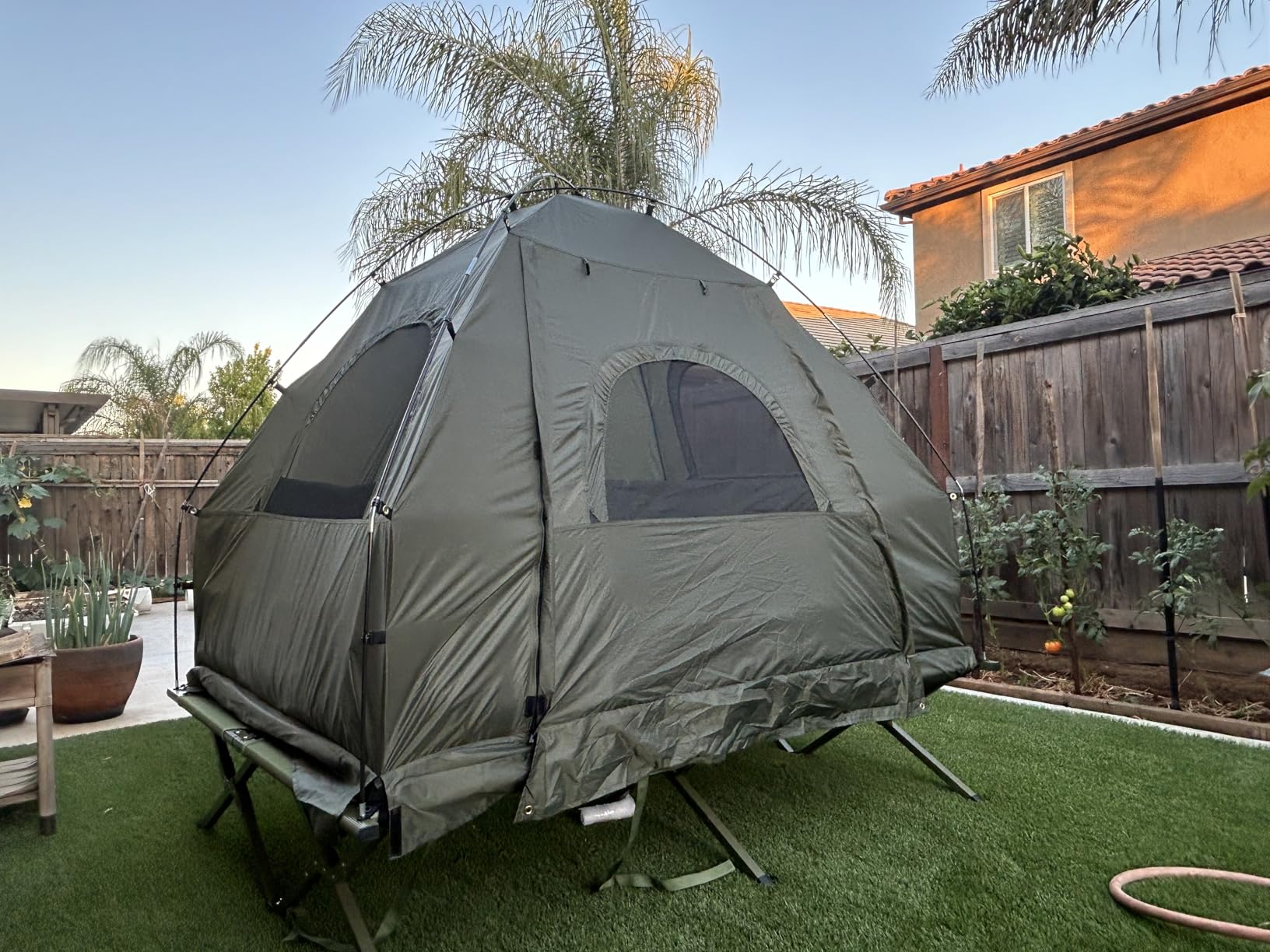 Goplus Camping Tent Cot, 5-in-1 Folding Camping Bed with Air Mattress, Pillow, Sleeping Bag, Waterproof Elevated Tent Shelter, Portable Outdoor Sleeping Cot with Carry Bag for Picnic, Trip customer photo 2