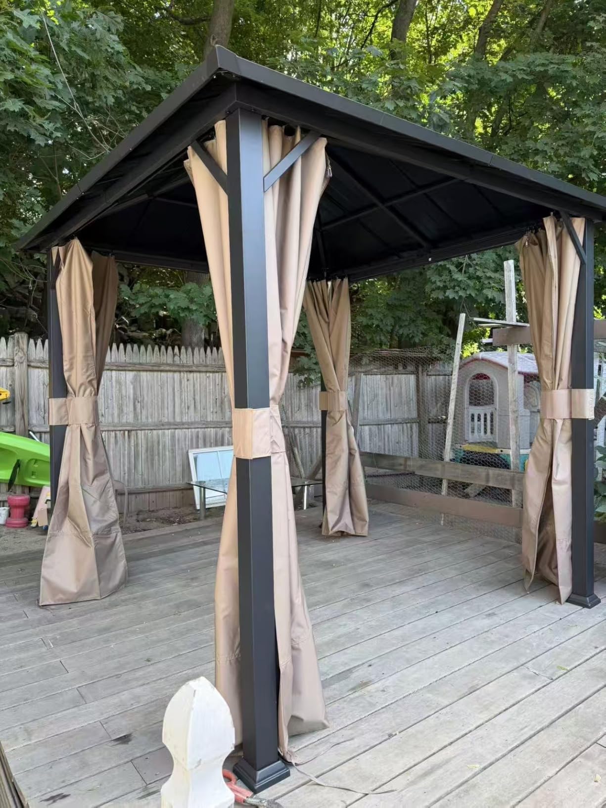 Modern Shade Hardtop Gazebo 10x10 with 4 LED Lights for Backyard, Black customer photo 1