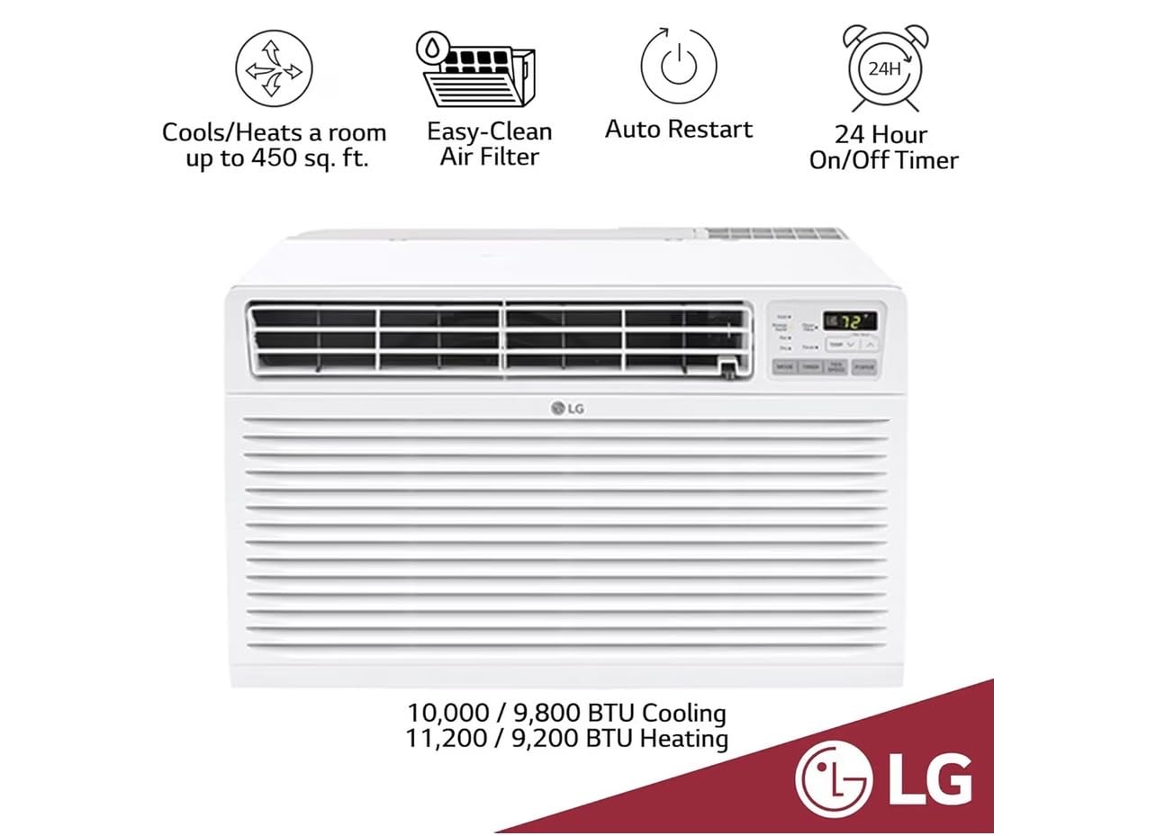 LG 10,000BTU Through the Wall Air Conditioner with Supplemental Heat, 230V, AC Wall Unit for Rooms up to 450 Sq.Ft. (18' x 25' Room Size), Perfect for Bedroom, AC with Remote and Auto-Restart, White customer photo 1