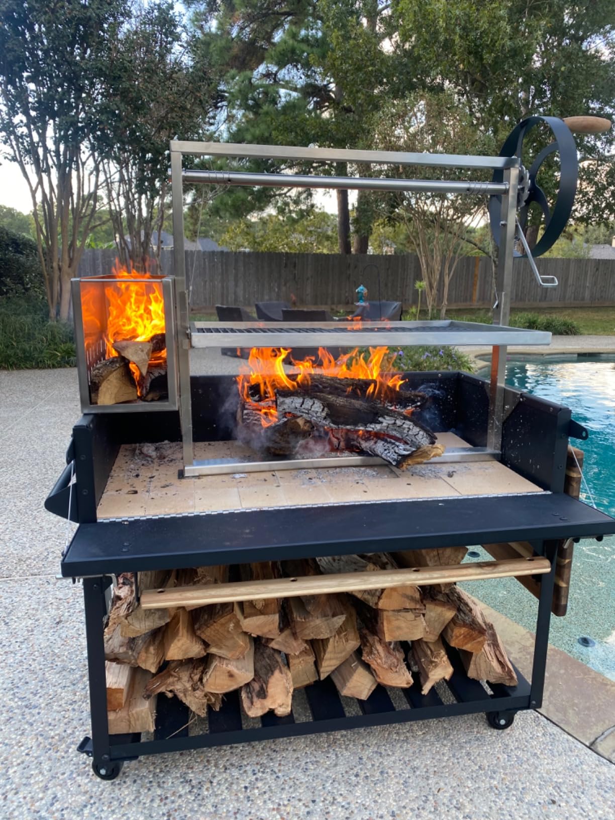 Backyard Discovery Argentine Santa Maria Heritage Wood Fire & Charcoal BBQ Grill with Adjustable Grill Grates, Fire Bricks, Heavy-Duty Steel, S-Hooks, Acacia Wood Table for Outdoor Gaucho Grilling customer photo 1
