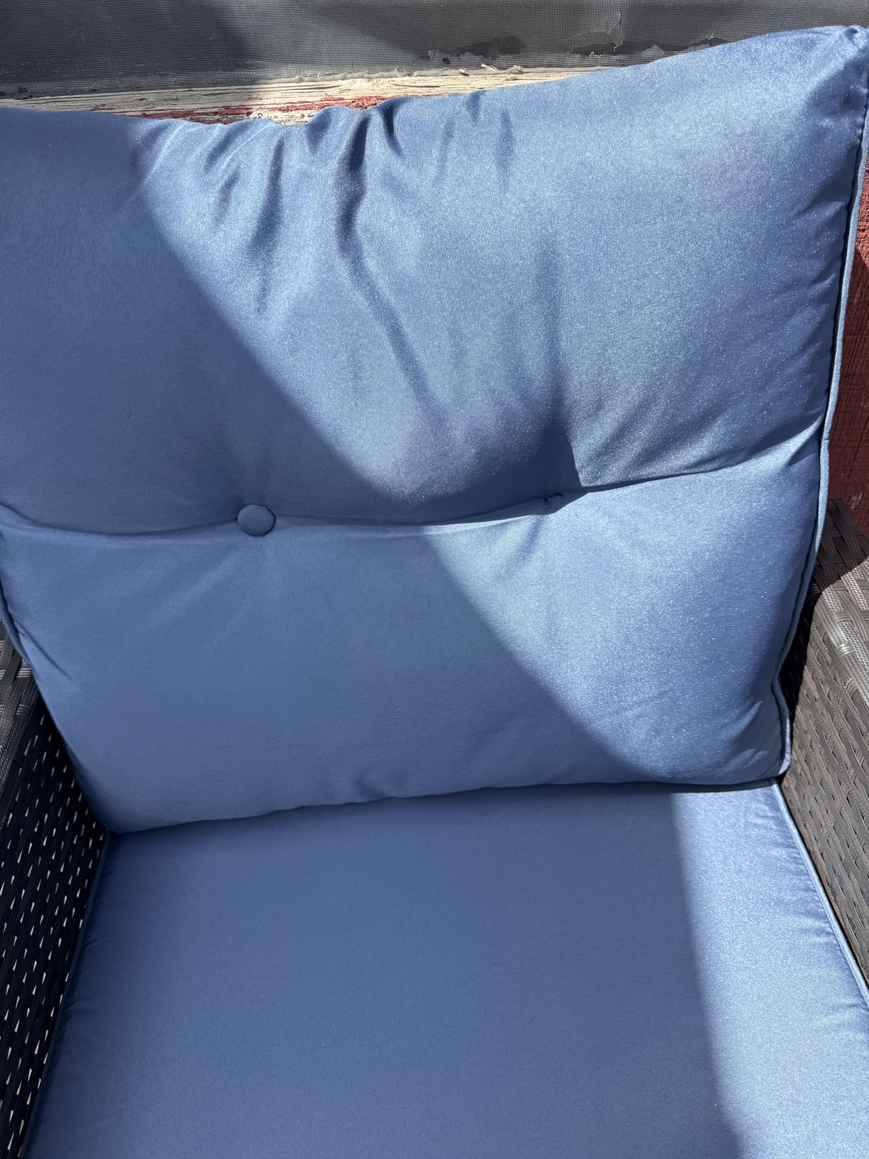 ALAULM Outdoor Swivel Rocking Chairs Set of 2 with 4”Thick Cushions and High Back, Wicker Patio Chairs w/Side Table for Patio, Porch, Poolside, Deck, Backyard, Garden-Dark Blue customer photo 2