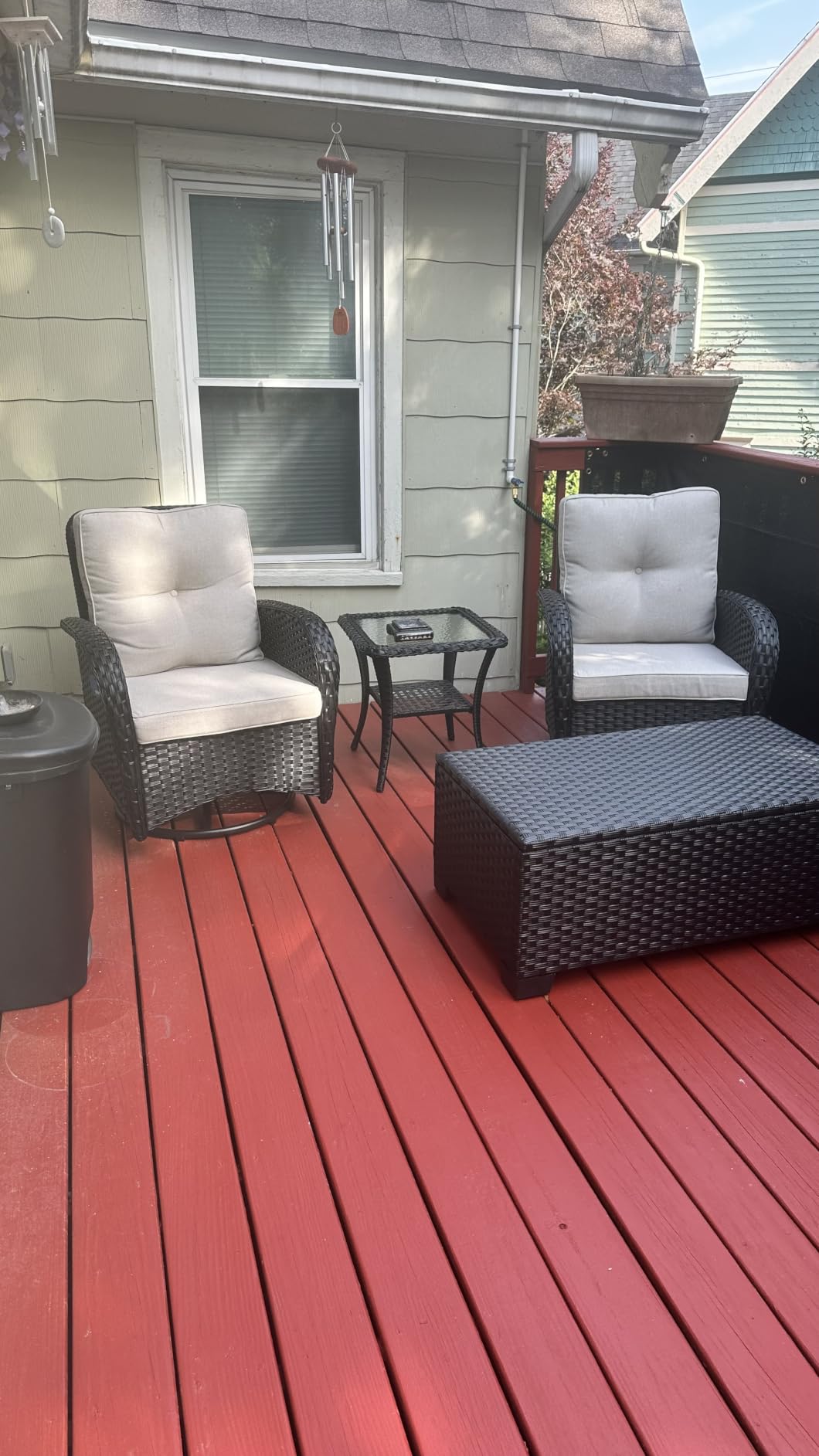 Belord Patio Furniture Swivel Glider PE Wicker Chairs, Outdoor Swivel Rocker Seating with Cushions for Porch Deck Balcony, Brown Wicker Blue Cushion customer photo 2