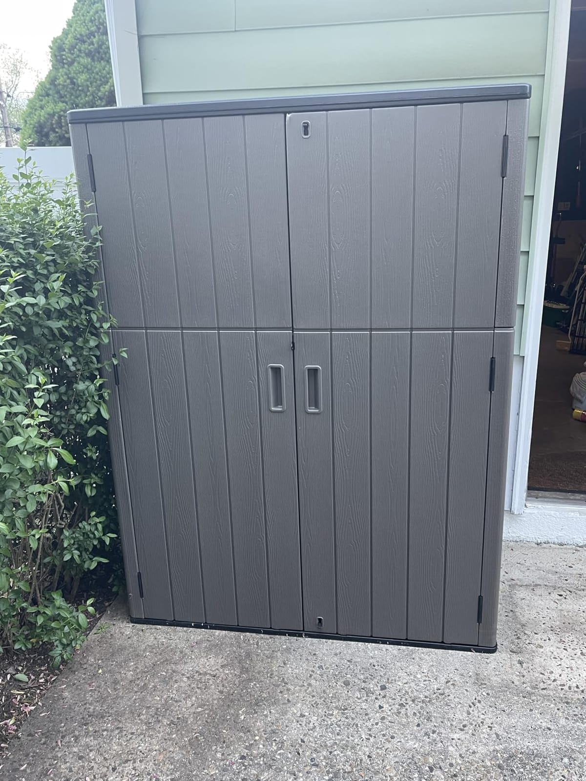 KINYING Outdoor Vertical Storage Shed,57 Cu.ft Outdoor Storage Cabinet Waterproof,Resin Sheds & Outdoor Storage Clearance for Garden,Patio,Backyard,Lockable (Brown) customer photo 2