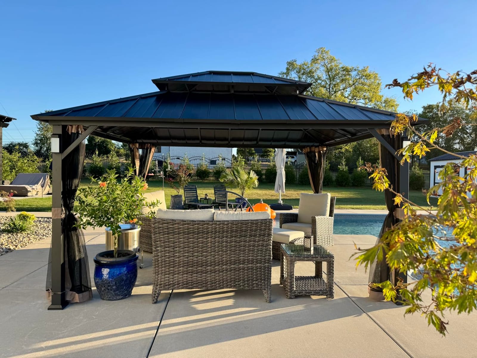Modern Shade Hardtop Gazebo 12x12 with 4 LED Lights for Backyard, Black customer photo 1