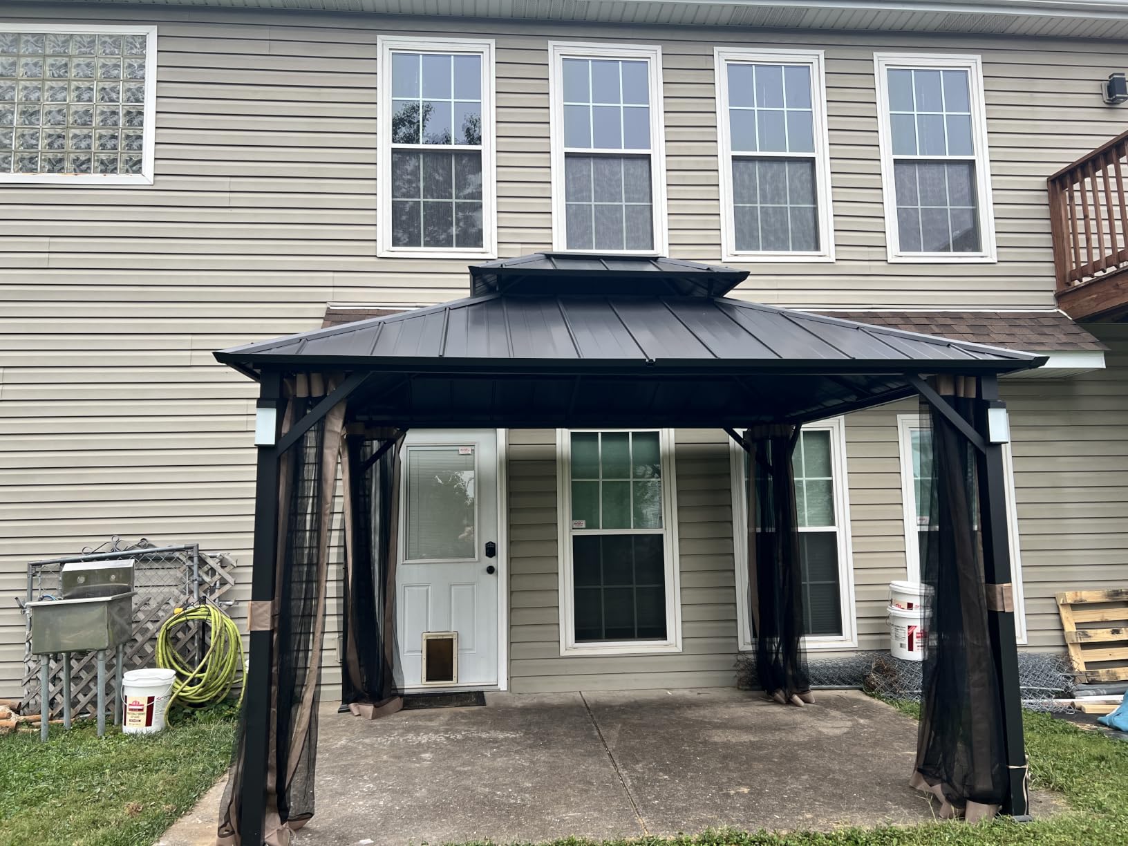 Modern Shade Hardtop Gazebo 12x12 with 4 LED Lights for Backyard, Black customer photo 2