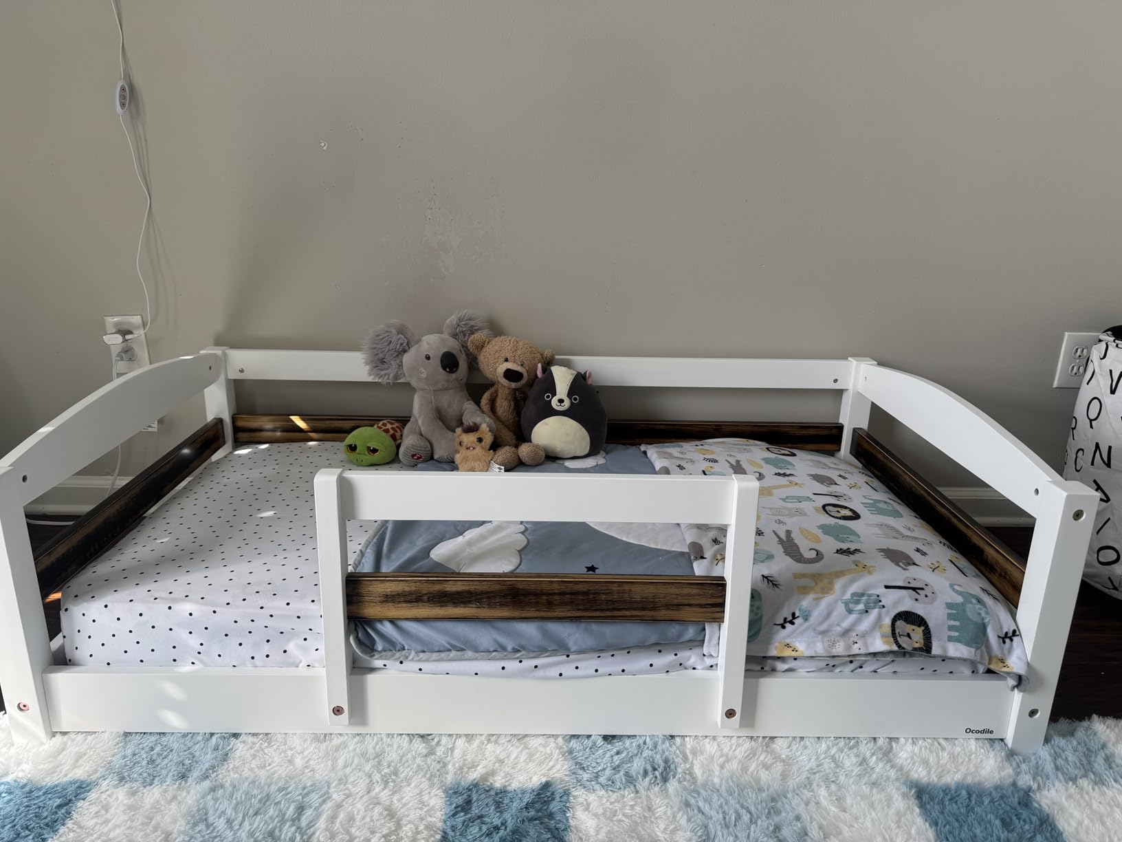 Ocodile Toddler Bed with Rails | Low Montessori Floor Bed Frame for Kids | Standard Crib Size Wooden Frame for Independent Toddlers 1-3 - White customer photo 2