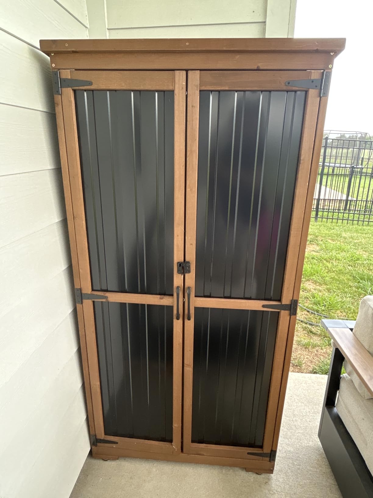 Outdoor Storage Cabinet with Shelves, Weatherproof Tool Shed for Patio customer photo 1