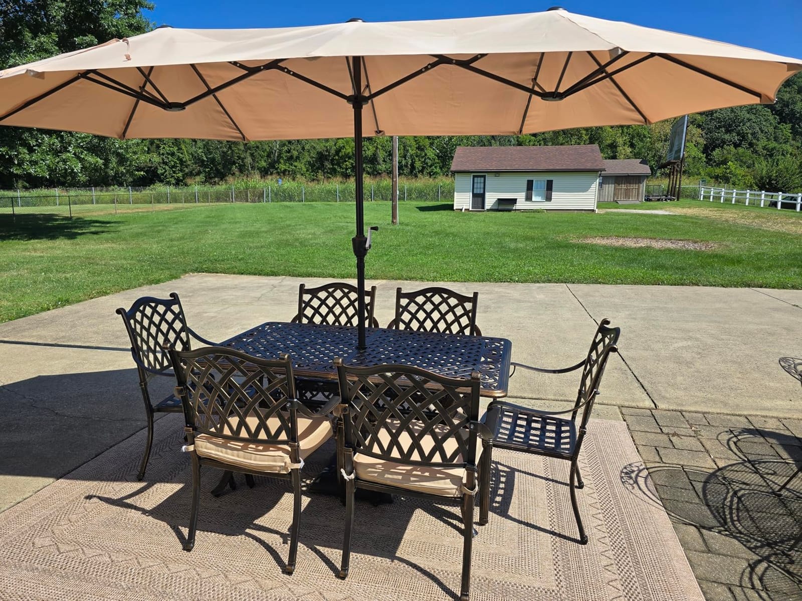 9-Piece Cast Aluminum Outdoor Table and Chairs, Classic Vintage Patio Dining Set for 8 Include 87