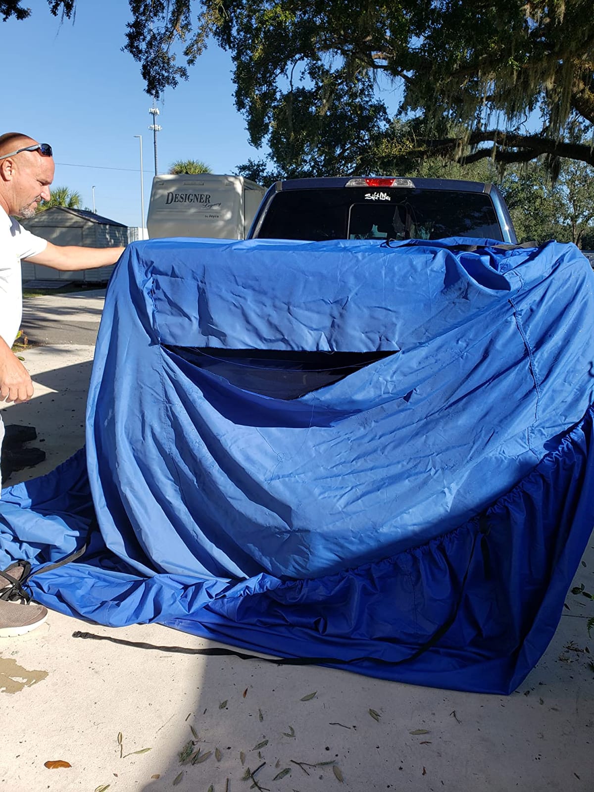 Seamander Trailerable Heavy Duty Pontoon Boat Cover, 25-28ft Waterproof Oxford Marine Grade UV Resistant Polyester Canvas Cover, Boat Cover for Pontoon with Adjustable Tie Down Straps, Black customer photo 1