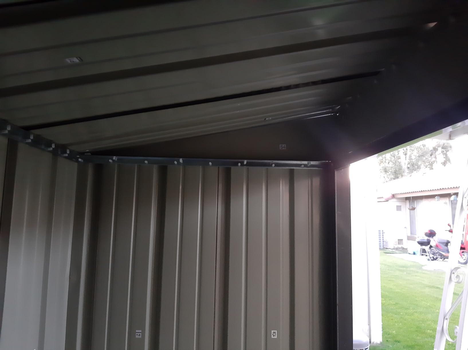 GUNJI 10 x 10 FT Shed Outdoor Storage Shed Metal Garden Shed with Lockable Door Outside Waterproof Tool Shed for Backyard, Patio, Lawn (Gray) customer photo 2