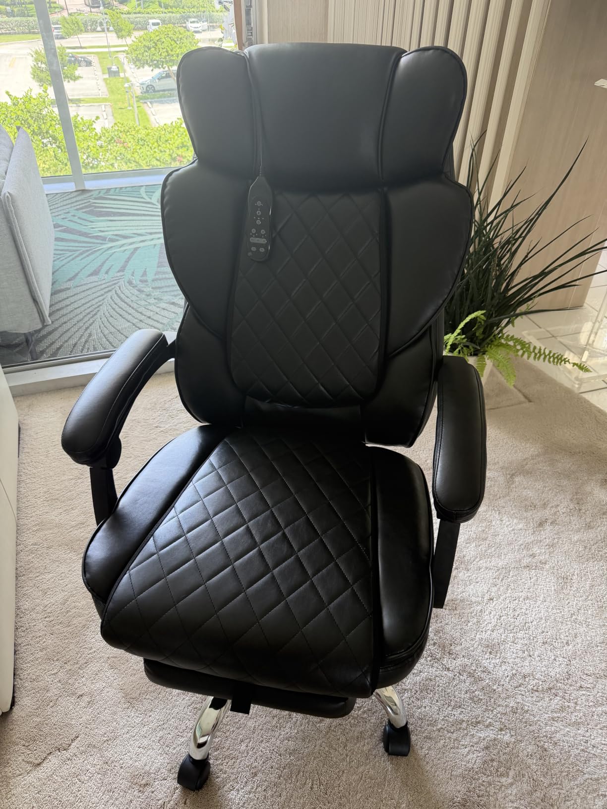 Massage Office Chair with Foot Rest, 6 Points Vibration and Heat Home Office Desk Chairs, 22.05” Wide Big and Tall Office Chair for Heavy People, Ergonomic Reclining Gaming Chairs, Black customer photo 1