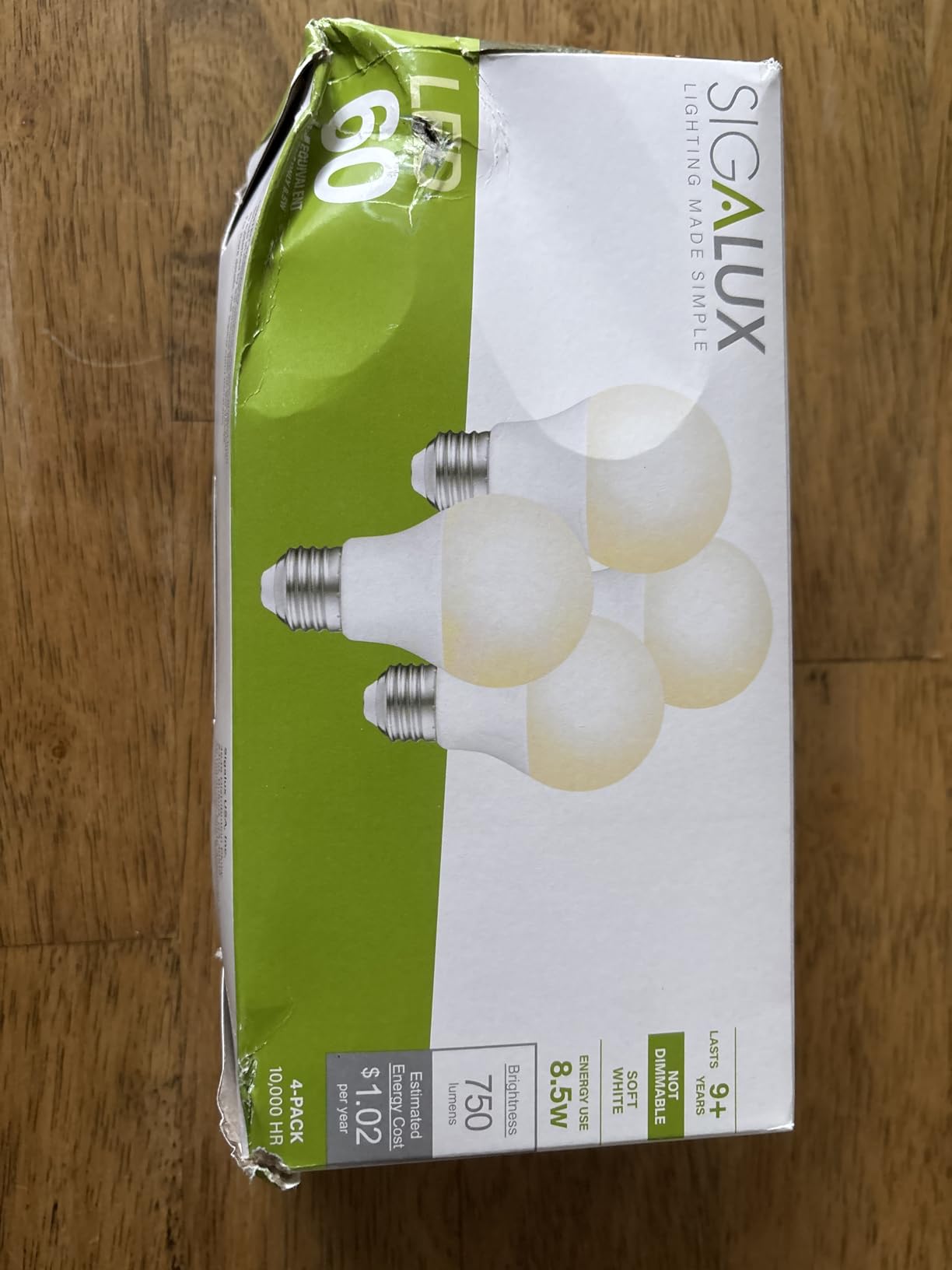 Sigalux A19 LED Light Bulbs Dimmable,60W Equivalent 750 Lumens, 2700K Soft White, E26 Base, 15,000-Hour Lifespan, 8W Energy Saving LED Bulbs, Ideal for for Living Room & Bedroom Lighting, 6 Pack customer photo 1