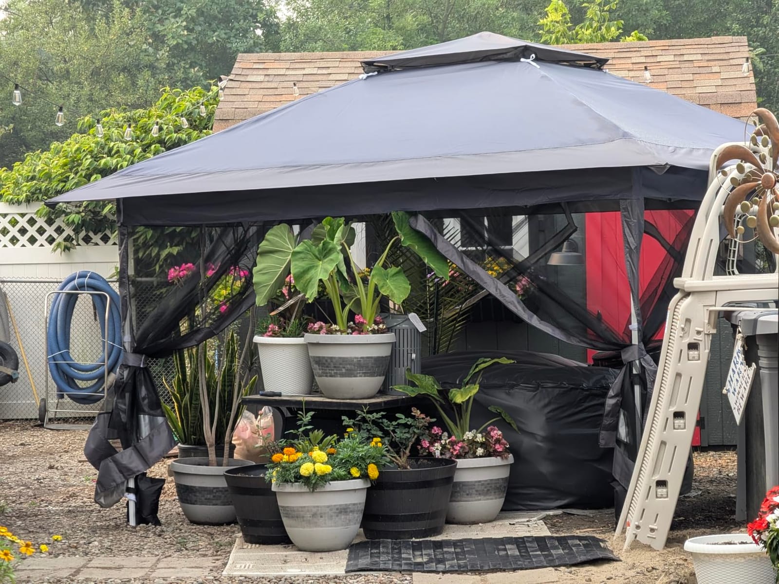 COBIZI 12x12 Pop Up Gazebos On Clearance - Upgrade Easy Up Metal Outdoor Gazebo Waterproof - Portable Gazebo with Mosquito Nettings, 4 Ropes 8 Stakes and Carry Bag for Patio Garden(Coffee) customer photo 1