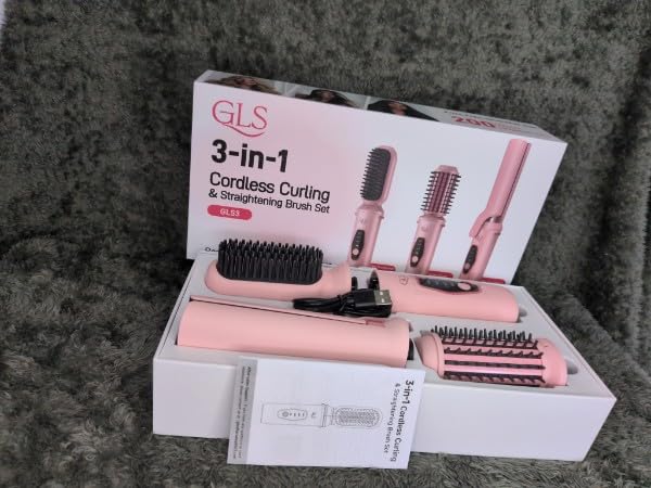 GLS 3-in-1 Cordless Hair Styling Set, Cordless Hair Straightener Brush, Curling Iron Brush & Flat Iron, Portable Travel Kit for On-the-Go Touch-Ups, USB-C Rechargeable, 40s Fast Heat, Anti-Scald customer photo 2