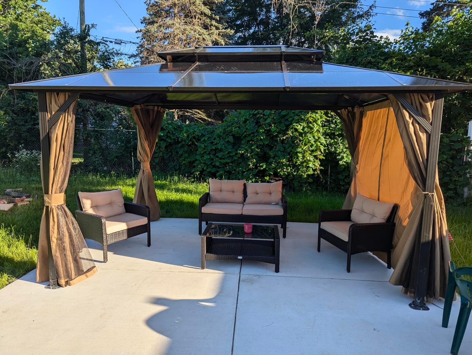 Aoxun 12'x10' Hardtop Gazebo with Hanging Lights, Gray customer photo 2