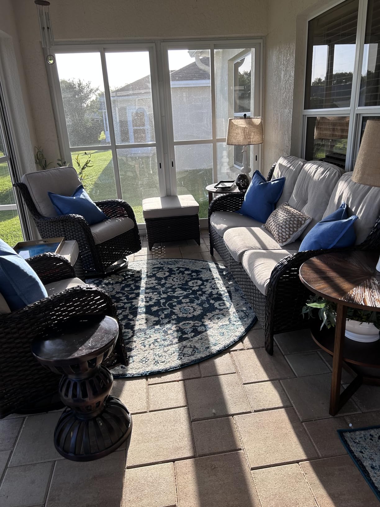 Belord Patio Sofa Luxury PE Wicker 3-Seater Outdoor Couch, Modern All-Weather High Back Deep Seat Woven Furniture Set for Porch, Deck, Balcony, Backyard - Yellow customer photo 2